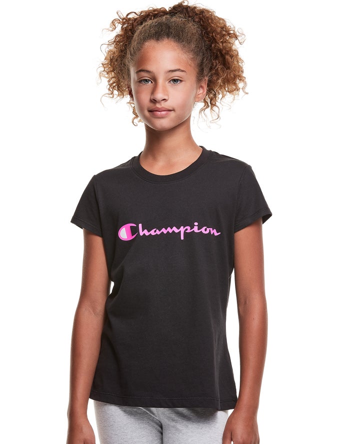 Champion Classic Script Logo T-Shirt Meisjes - Zwart - Belgie 6759GLZEQ